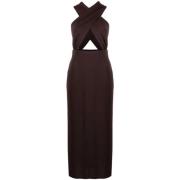 Elegante Halternek Midi Jurk in Bruin Andamane , Brown , Dames