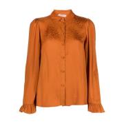 Elegante Bruine Lange Mouwen Shirt Twinset , Brown , Dames