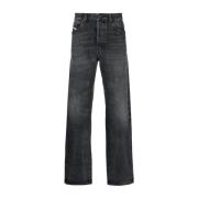 Casual Straight Zwart Katoen Jeans Diesel , Black , Heren