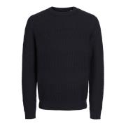 Klassieke Gestreepte Gebreide Trui Jack & Jones , Black , Heren