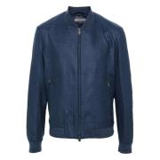 Blauwe Zijden Casual Jas Corneliani , Blue , Heren