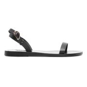 Zwarte Platte Leren Sandalen Ancient Greek Sandals , Black , Dames