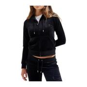 Zwarte Velours Zip Hoodie met Juweel Detail Juicy Couture , Black , Da...