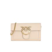 Beige Kalfsleren Clutch Tas met Love Birds Gesp Pinko , Beige , Dames