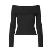 Off-Shoulders Gebreide Top Zwart Envii , Black , Dames