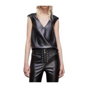 Zwarte mouwloze imitatieleren vest Patrizia Pepe , Black , Dames