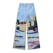 Blauwe Landschap Print Wijde Broek Munthe , Blue , Dames