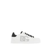 Portofino Leren Sneakers met Geperforeerd Logo Dolce & Gabbana , White...