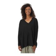 Oversized Zwarte Top met V-Hals Masai , Black , Dames