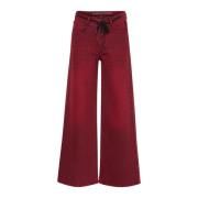 Wijde Pijp Burgundy Red Wash Broek My Essential Wardrobe , Red , Dames