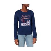 Blauw Katoenen Sweatshirt met Merkdesign Love Moschino , Blue , Dames