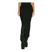 Rib Maxi Rok met Achtersplit Rick Owens , Black , Dames