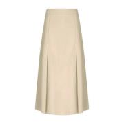 Ecru Faux Leather A-Line Midi Rok Essentiel Antwerp , Beige , Dames