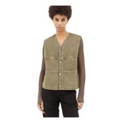 V-hals Denim Vest met Zakken Lemaire , Green , Dames