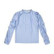 Elegante Ruche Detail Top Lichtblauw Munthe , Blue , Dames