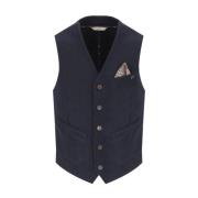 Donkerblauwe Single-Breasted Wollen Vest Bob , Blue , Heren