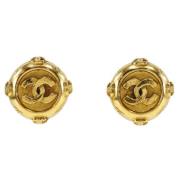 Pre-owned Metal earrings Chanel Vintage , Yellow , Dames