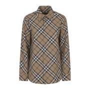 Geruit Motief Wollen Overhemd Burberry , Brown , Dames