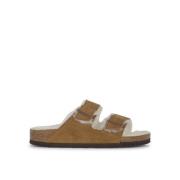 Shearling Suede Leather/Fur Sandalen Birkenstock , Brown , Dames