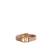 Beige Leren Armband met Gouden VLogo Gesp Valentino , Beige , Dames