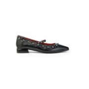 Zwarte Leren Studs Ballerina Schoenen Mjus , Black , Dames