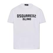 T-shirt met fluwelen afwerking logo Dsquared2 , White , Heren