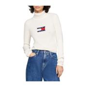 Geribbelde Dolcevita Sweaters Tommy Jeans , White , Dames