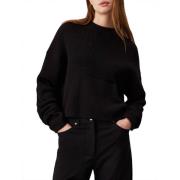 Zwarte Geribbelde Logotrui Calvin Klein Jeans , Black , Dames