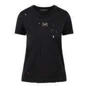 Logo-Plaque T-Shirt met Distressed-effect Dolce & Gabbana , Black , Da...