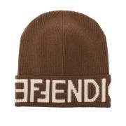 Wollen muts met logo Fendi , Brown , Dames