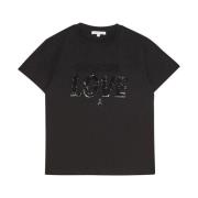 Katoenen T-shirt met Brand Design Patrizia Pepe , Black , Dames