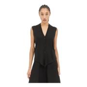 Wolgebreide V-hals Vest The Row , Black , Dames