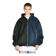 Omkeerbare capuchonbomberjas met ribboorden Vetements , Black , Heren