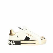 Luxe witte en gouden leren sneakers Dolce & Gabbana , White , Heren