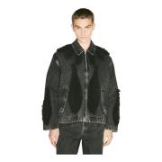 Denim Zip-Up Jack met Terry Panelen Song for the Mute , Black , Heren