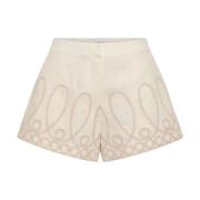 Crème Linnenmix Geborduurde Shorts Ixiah , White , Dames