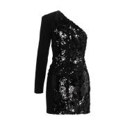 Paillet Een-Schouder Jurk Pinko , Black , Dames