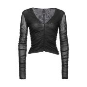 Doorschijnende top met lange mouwen en plooien Pinko , Black , Dames