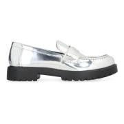 Metallic Eco Leren Loafers, Ronde Neus Tory Burch , Gray , Dames