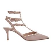 Gestudeerde leren slingback hakken Valentino Garavani , Pink , Dames