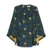 Grafische Print V-Hals Jurk Alessandro Enriquez , Multicolor , Dames