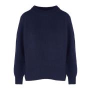 Kasjmier Crew-Neck Sweater met Geribbeld Borduurwerk Malo , Blue , Dam...