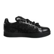 Zwarte Leren Lage Sneakers Dolce & Gabbana , Black , Dames