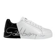 Portofino Leren Sneakers met Rubberen Zool Dolce & Gabbana , White , H...