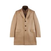 Beige Wol Kasjmier Jas met Afneembaar Vest Fay , Beige , Heren