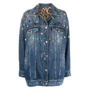 Blauwe Denim Jack met Strass Versiering Dolce & Gabbana , Blue , Dames