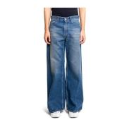 Indigo Wide Leg Denim Jeans Blauw MM6 Maison Margiela , Blue , Dames