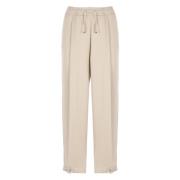 Beige Satijnen Broek met Koord Herno , Beige , Dames