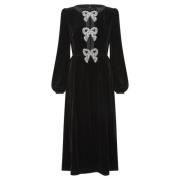 Fluwelen Versierde Strikken Zwarte Jurk Saloni , Black , Dames