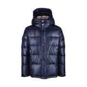 Blauwe jas met ruitpatroon en capuchon Aquascutum , Blue , Heren